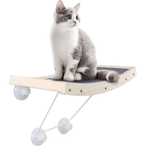 CatRomance Hamac pour Chat Fenêtre Lit Chat Bois Perchoir de Fenêtre pour Chat avec Ventouses Puissante Support Sécurisé Jusq A2 (1/4)