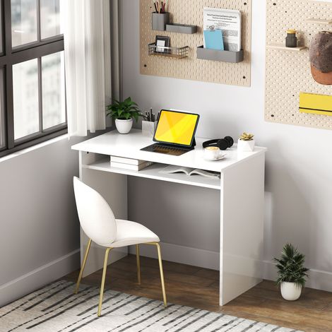 Eleganter, kompakter Computertisch mit einem Ablagefach, Spanplatte, Maße 90 x 50 x 74 cm (B x T x H), weiß lackiert