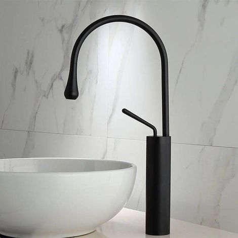 Mitigeur de lavabo rehaussé noir mat – Bec pivotant – Laiton – Cartouche céramique – Pression 1.5-4 bars – Débit 4 L/min