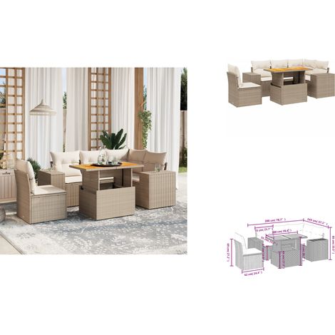 6-tlg. Garten-Sofagarnitur mit Kissen Beige Poly Rattan - Gartenmöbel - Esszimmergarnitur - Lounge Set - Rattan Möbel - Outdoor Furniture (1/3)
