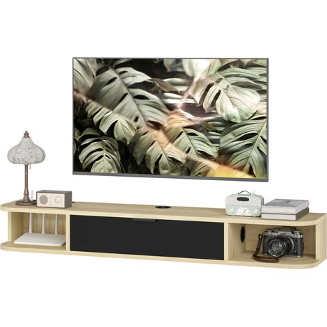 Meuble TV Meuble TV suspendu 120 cm, meuble télé pour téléviseur jusqu'à 50 pouces, tiroir rabattable 2 étagères 120x24x16cm noir (1/5)