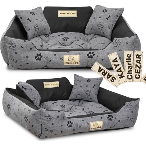 Letto per cani KINGDOG box 75x65 cm personalizzato ossa impermeabili nero