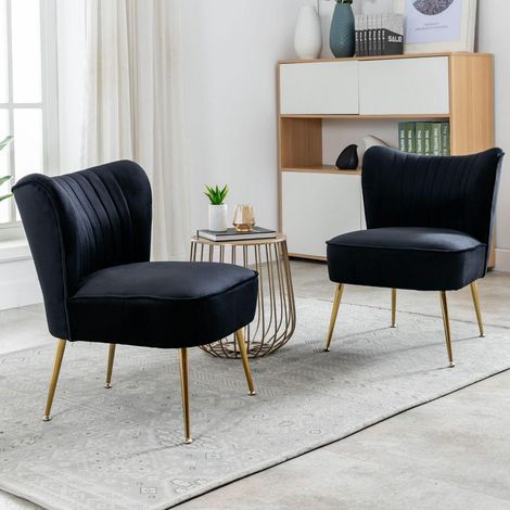 Samt Polsterstuhl mit Metallbeinen, moderner Lesesessel, 2er Set Schwarz (1/5)