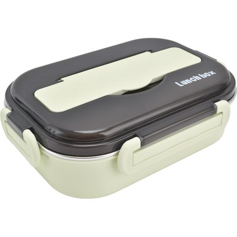 Lunchbox aus Edelstahl 304 mit 3 Fächern, 1 Liter Fassungsvermögen, isolierte Lunchbox für Erwachsene und Kinder, separat und leicht, inklusive kostenlosem Besteck, grün. (1/5)