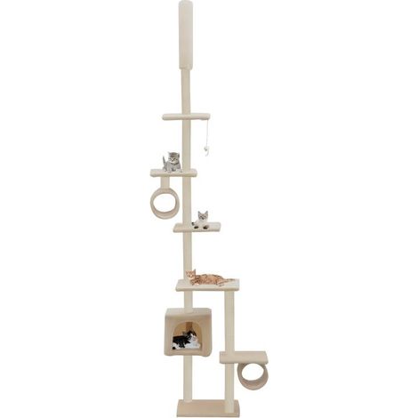Arbre à chat griffoir grattoir niche jouet animaux peluché en sisal 260 cm beige (1/5)