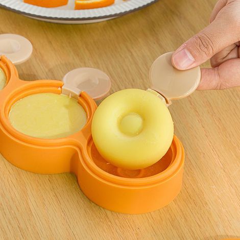 Moule à glace en silicone en forme de beignet à 3 cavités, pour la pâtisserie, les gâteaux et les bonbons. Moule à glaçons fait maison pour aliments pour bébés, couleur orange coucher de soleil. (1/5)