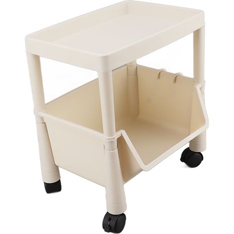 Étagère en plastique multifonctionnelle, peu encombrante et inodore, avec deux étagères et des roulettes (41 cm), pour la cuisine, le salon, la salle de bain et la buanderie. (1/5)