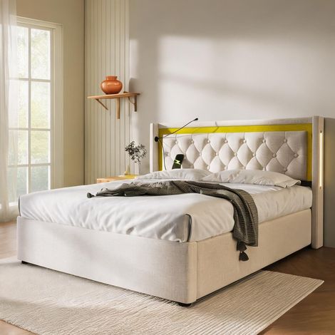Tête de lit beige en coton 208 x 150 x 104 cm (1/5)