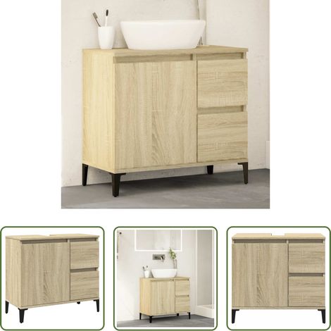 vidaXL Sonoma-Eiche Schrank -  Badschrank Sonoma-Eiche 65x33x60 cm Holzwerkstoff (1/5)