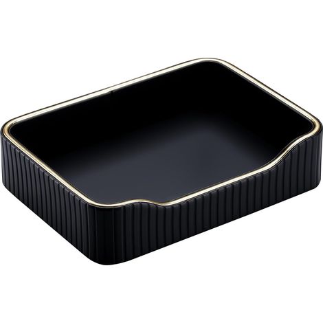 Vassoio in pelle per riporre gioielli, profumi, chiavi piccolo vassoio decorativo Geschikt voor bathroom, bedside table, coffee table, corridor key bowl (black). (1/3)