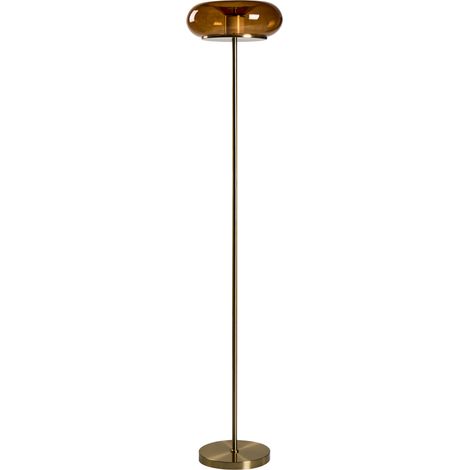 Lámpara de pie LED moderna con pantalla de vidrio base de metal con regulador de intensidad marrón Nith (1/5)