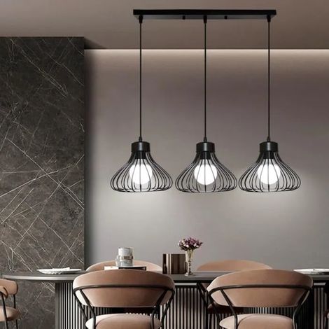 3 Lustres Suspension en Cage Métal Plafonnier Luminaire Rétro pour Salon Chambre (1/4)