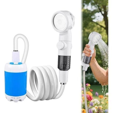 Douche Camping Portable, Douchette Exterieur Portable, Camping Accessoires avec Pomme 3 Modes pour Camping,Randonnée (1/4)