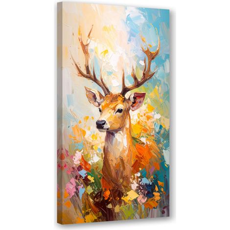 Tableau déco Peinture à l'huile effet cerf coloré 50x100 (1/4)
