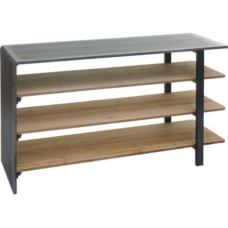Étagère HHG-582, Étagère de salon Bibliothèque Étagère à chaussures Sideboard, bois massif industriel 72x119x40cm MVG naturel avec aspect métal
