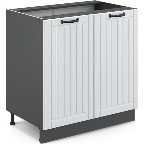 Küchenschränke Fame-Line, Weiß Landhaus, 80 cm mit Regal, ohne Arbeitsplatte, Vicco