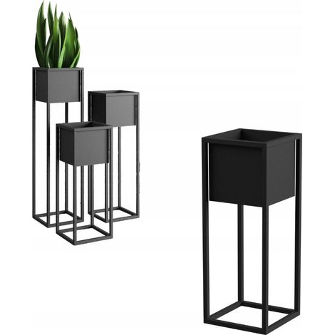 Cache-pot de fleurs en métal noir Loft Nantes S 23x23x60 (1/5)