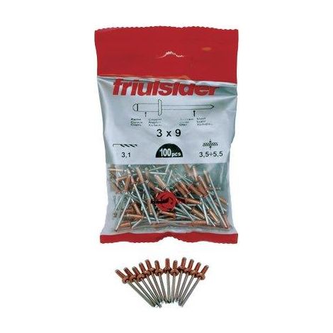 RIVETTO A STRAPPO RAME FRIULSIDER - MM 3,0X 9 CF=PZ 100- 5 confezioni