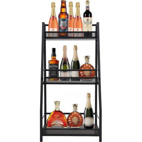 Ecke Liquor Flasche Display Regal mit Zäunen, 3-Ebene Wein Rack, freistehende Wein Rack (1/5)