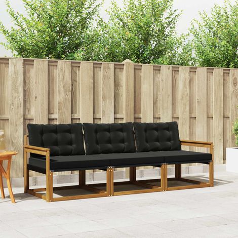 Outdoor-Sofagarnitur mit Kissen 3 pcs Natürlich und Schwarz (1/5)