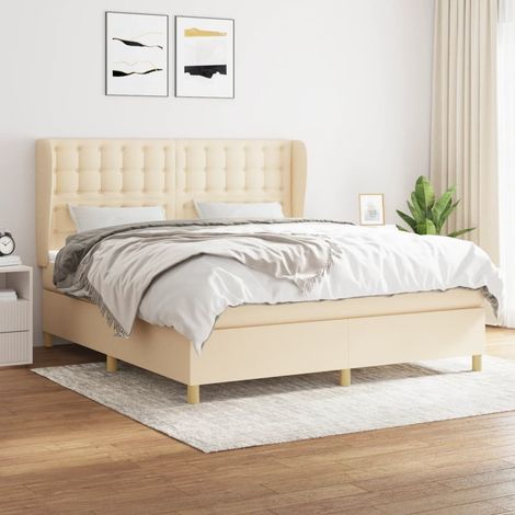 Sommier à lattes de lit avec matelas Crème 180x200 cm Tissu (1/5)