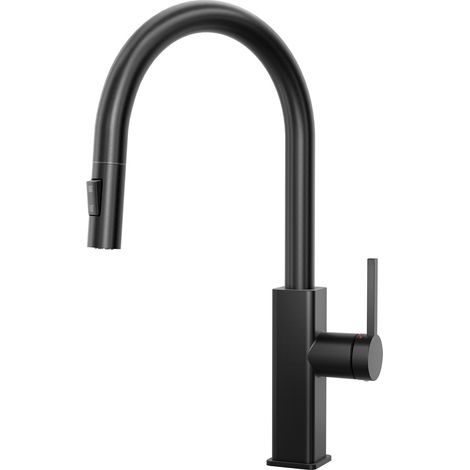 CECIPA MAX Rubinetto da cucina estraibile, rubinetto nero con doccetta, miscelatori da cucina, rubinetto per lavello in acciaio inox per cucina