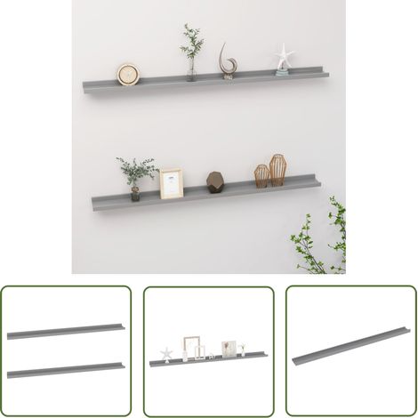 The Living Store Étagères murales 2 pcs Gris 115x9x3 cm - Étagères Murales - Étagères Déco - Rangement Mural - Décoration Intérieure - Meubles Muraux (1/5)