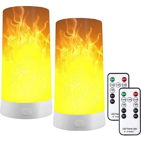 Lot de 2 lampes LED à effet de flamme, rechargeables par USB, avec télécommande et minuterie, mèche vacillante LED dansante réaliste avec aimant