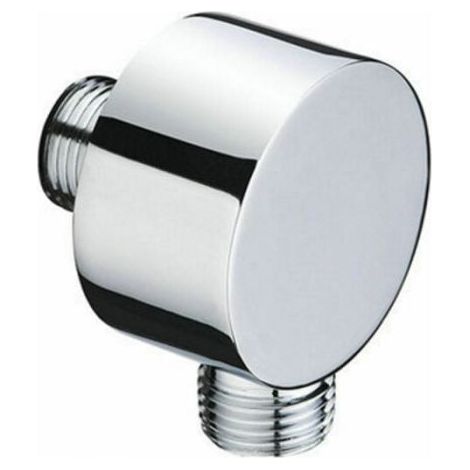 1 Raccord rond, Coude mural chromé, Laiton 1/2", Surface sablée, Pour douchette murale (1/5)