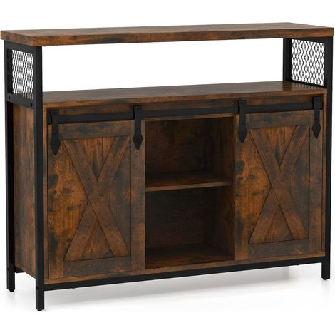 Buffetschrank mit 3 stufig verstellbaren regalen schiebeturen offenen fachern im farmhaus stil