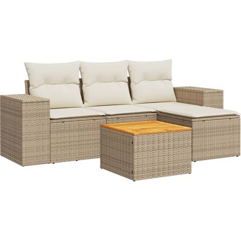 Salon de jardin avec coussins 5 pcs beige résine tressée (1/3)