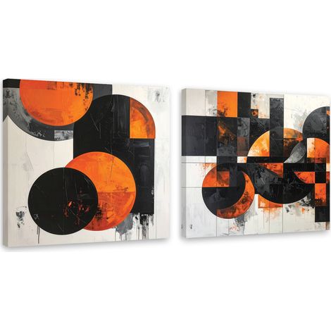 Tableaux sur toile lot  Cercles orange et formes abstraites 2 x 20x20