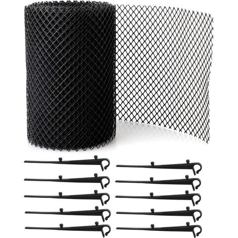 Lot de 2 protège-gouttières de 8 m avec clips - peuvent être coupés à la dimension voulue et sont robustes (longueur 8 m x largeur 18 cm)