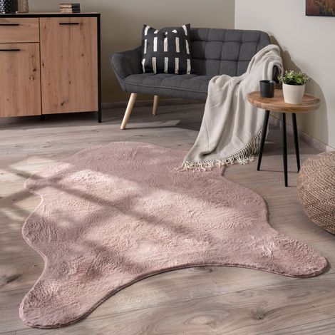 Paco Home Alfombra Salón Pelo Corto Monocolor Moderna Forma Imitación Piel Sintética Suave Rosa, 100x200 cm Fur shape (en)