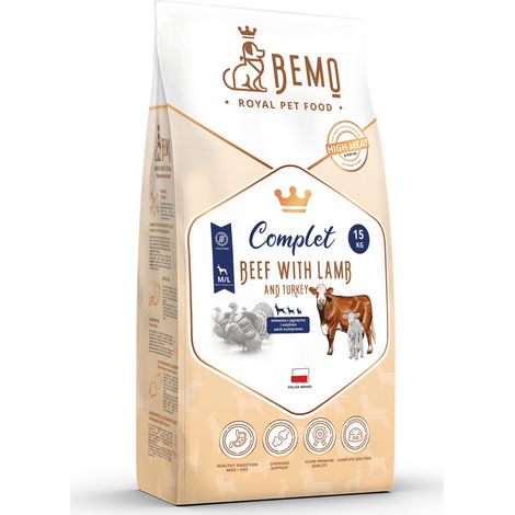 Bemo Complet - alimento seco multiproteico para perros con carne de res, pavo y cordero, 1 kg para perros medianos y grandes (M/L)