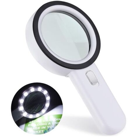 Loupe Lecture, Loupe Grossissante 12 LED Loupe 30X, Grande Loupe Lumineuse Loupe de Poche pour Bijoutier, Horloger, Artisanat, Enfant, Personnes âgées, etc