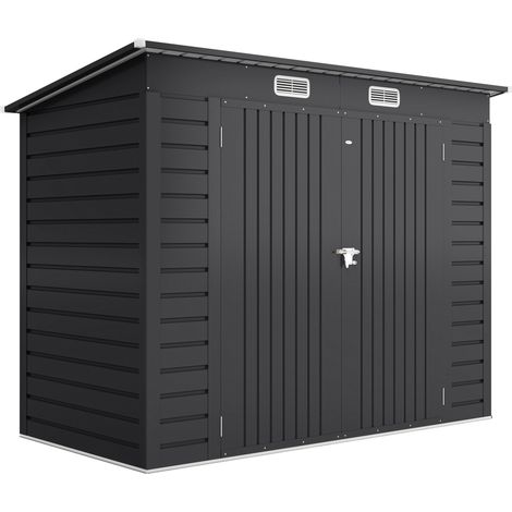 Abri Jardin Hadouin Stockage Sécurisé Acier Gris 2 Portes Verrouillables Aération Optimale