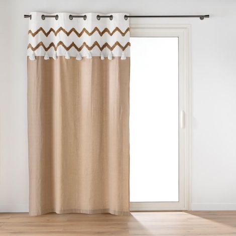 Rideau à Œillets Avec Pompons "Azari" 140x240cm Camel (1/5)
