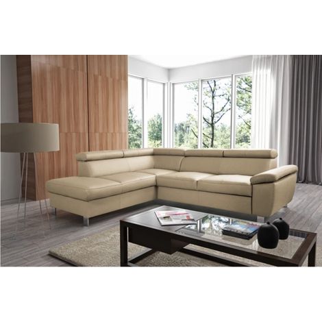 Canapé d'angle en cuir italien de luxe 5 places LUTECE beige, angle gauche (1/5)