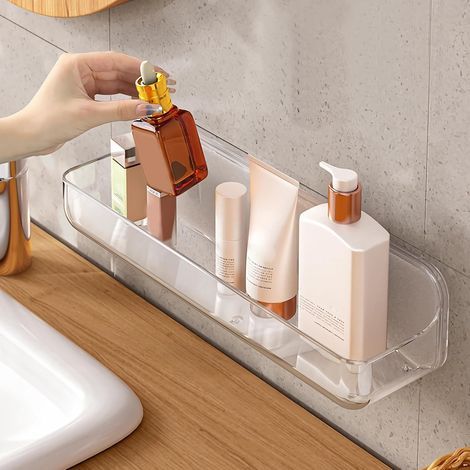 Étagère de douche murale en acrylique transparente 32,8 x 9,1 x 8,4 cm sans perçage avec ruban adhésif pour salle de bain et cuisine (1/5)
