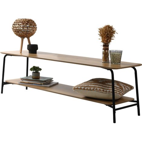Mobile TV stile industriale collezione PAGNOL - Colore rovere chiaro, dimensioni 150x40xH44 cm