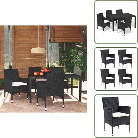 5-tlg. Garten-Essgruppe mit Kissen Poly Rattan Schwarz - Gartenmöbel - Essgruppe - Outdoor Möbel - Balkonmöbel - Terrassengruppe (1/5)