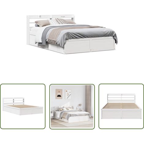 vidaXL Cadre de lit et tête de lit blanc 140x190 cm bois de pin massif (1/5)
