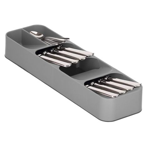 Organizzatore per posate con 5 scompartimenti, inserto multifunzionale, contenitore grigio.