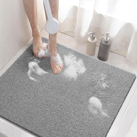 Duschmatte rutschfest, 80x80cm Badewannenmatte rutschfest mit Ablauf, Weiche PVC-Luffa Antirutschmatte Badewanne, Schnell Trocknende Badematte, Grau