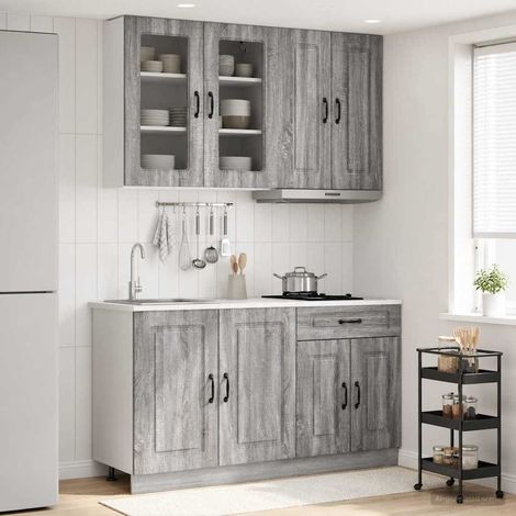 Ensemble de meubles de cuisine 4 pièces en bois d’ingénierie gris Sonoma, 90.46kg - PANGIVO (1/5)