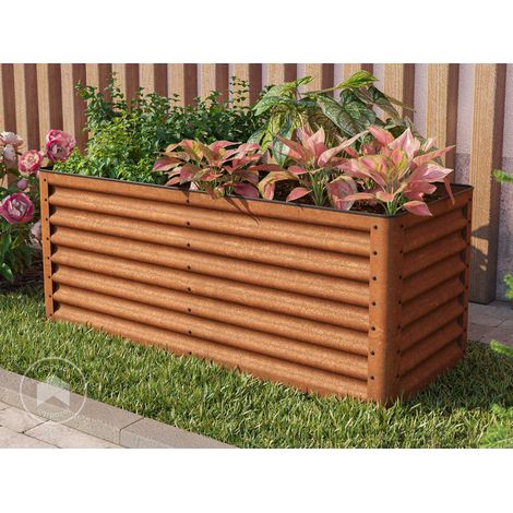 GFP Primeyard LUCA Huero urbano de acero corten 150x60x60 cm: Huerto resistente con aspecto de óxido natural y protección segura en las esquinas, apta para todo el año. (1/3)