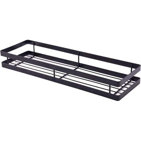 Mensola multifunzionale in ferro da parete per cucina, per spezie, bottiglie, doccia, bagno, cucina, contenitore sospeso, salvaspazio, porta spezie, nero (40 cm) -Crezuo