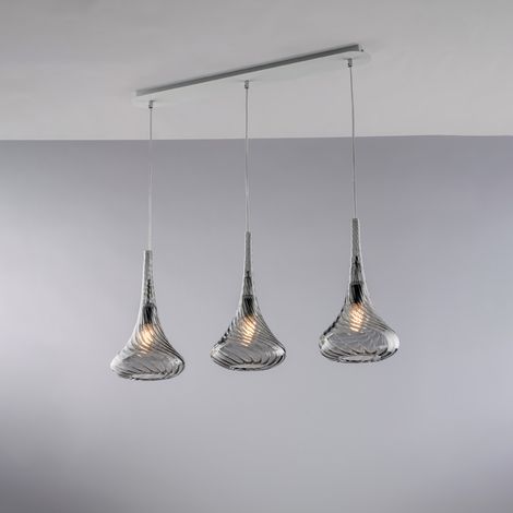 Nemesi – Eisenschiene mit Pyrex-Grauglas, 3 Lichter, L. 75 x 10 – BL280-BIN3-GR