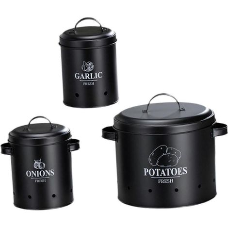 Lot de 3 boîtes de conservation pour la cuisine, dont une boîte à pommes de terre blanche. (1/4)